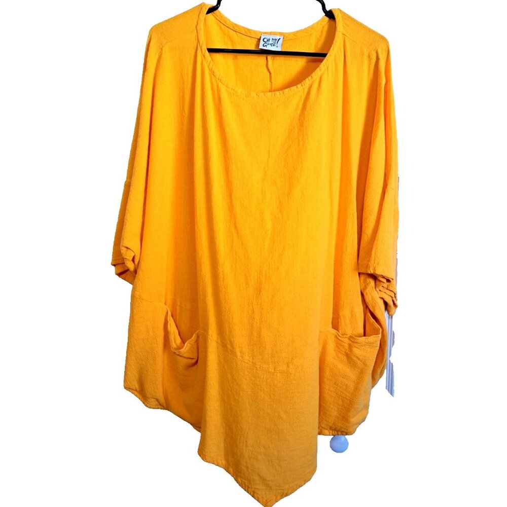 Oh My Gauze! 3X - 3/4 Sleeve Hi-Lo Hem 100% Cotton Gauzy Pullover Top Beachy